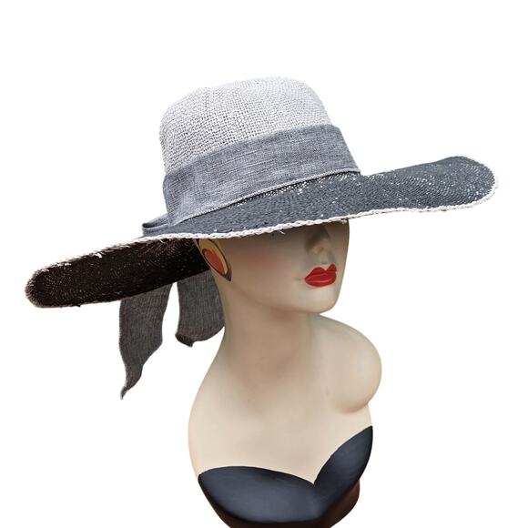 Gray Distressed Wide Brim Sun Hat UPF 50 Linen Bow Coastal Chic main image 9